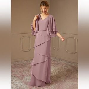 Azazie O’Hara Dusty Rose A-Line v-neck Chiffon Dress NWT size 16